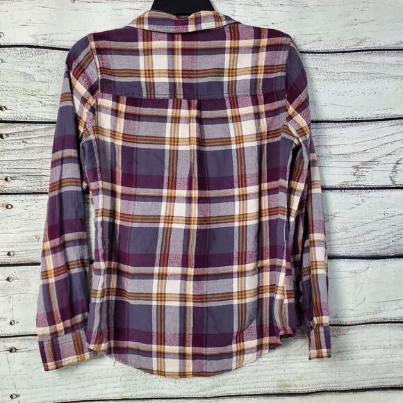 Maurices Small Plaid Button Down Shirt Purple Mustard Gray Long Sleeve Cotton Bl - Picture 5 of 8